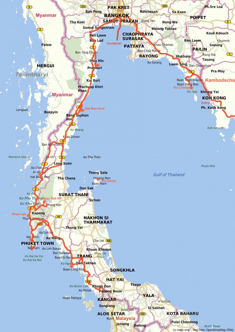 Route Thailand - (c) Mapz.com
